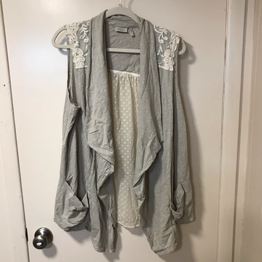 Logo green cotton slub and lace vest